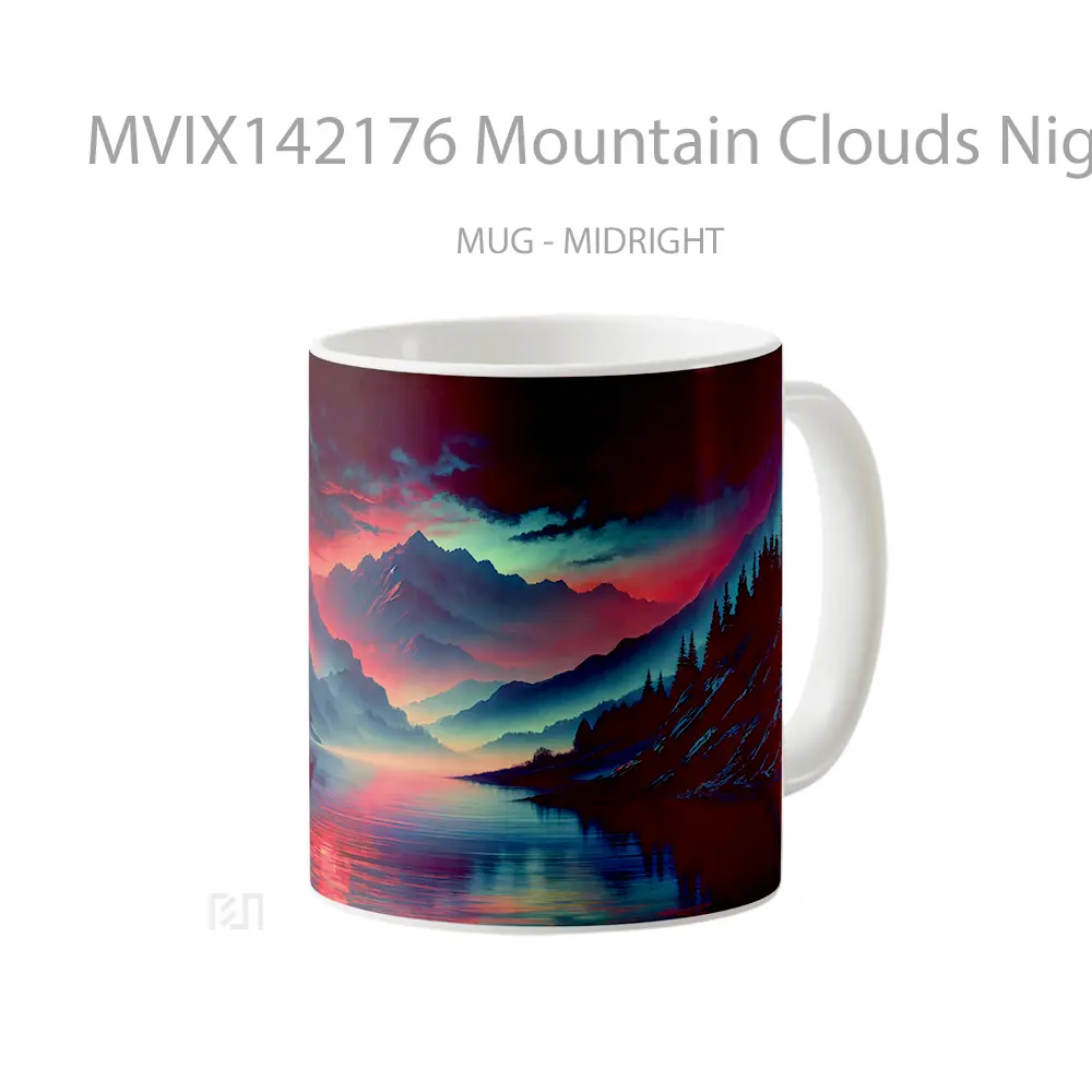 Mug Mountain Clouds Night Lake Digital Art Scenery Gelas Pemandangan Alam - All-side / Desain