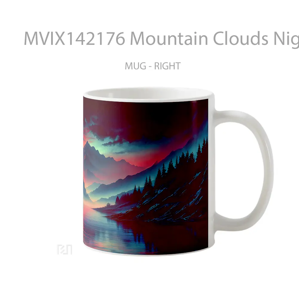 Mug Mountain Clouds Night Lake Digital Art Scenery Gelas Pemandangan Alam - All-side / Desain