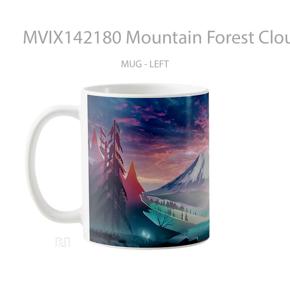 Mug Mountain Forest Clouds Digital Art Nature Scenery Gelas Pemandangan Alam - All-side / Desain