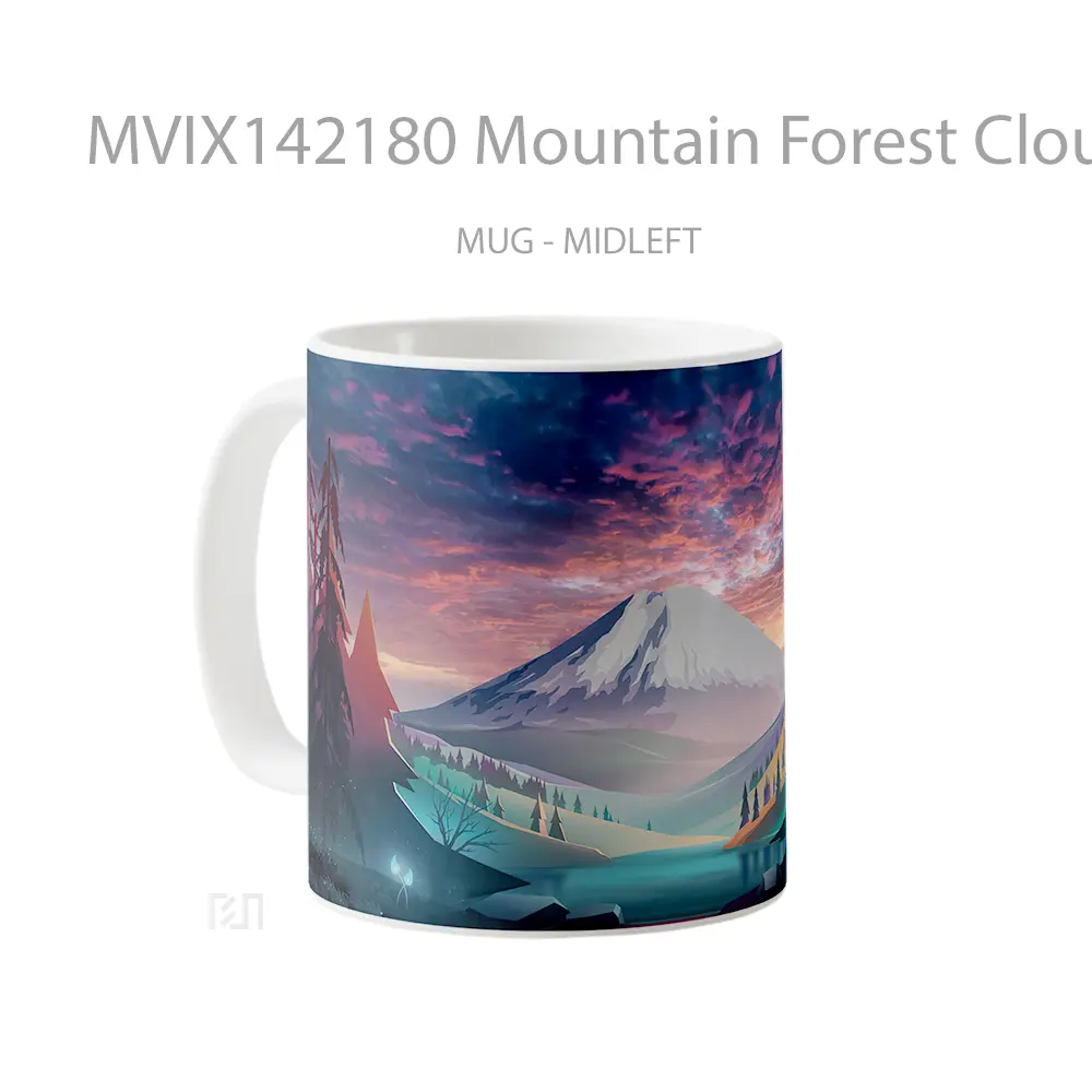 Mug Mountain Forest Clouds Digital Art Nature Scenery Gelas Pemandangan Alam - All-side / Desain
