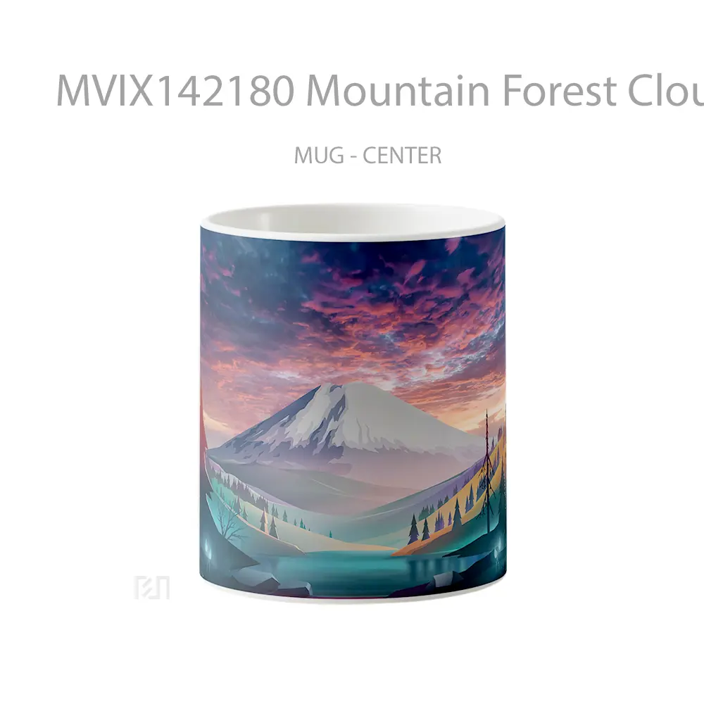 Mug Mountain Forest Clouds Digital Art Nature Scenery Gelas Pemandangan Alam