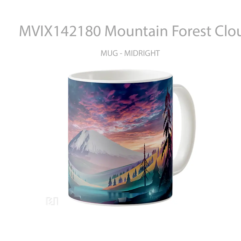 Mug Mountain Forest Clouds Digital Art Nature Scenery Gelas Pemandangan Alam - All-side / Desain