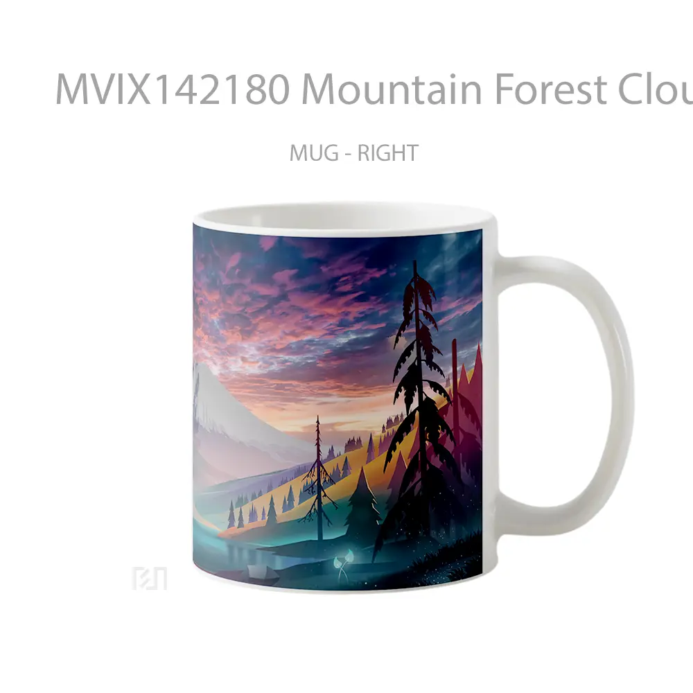 Mug Mountain Forest Clouds Digital Art Nature Scenery Gelas Pemandangan Alam - All-side / Desain