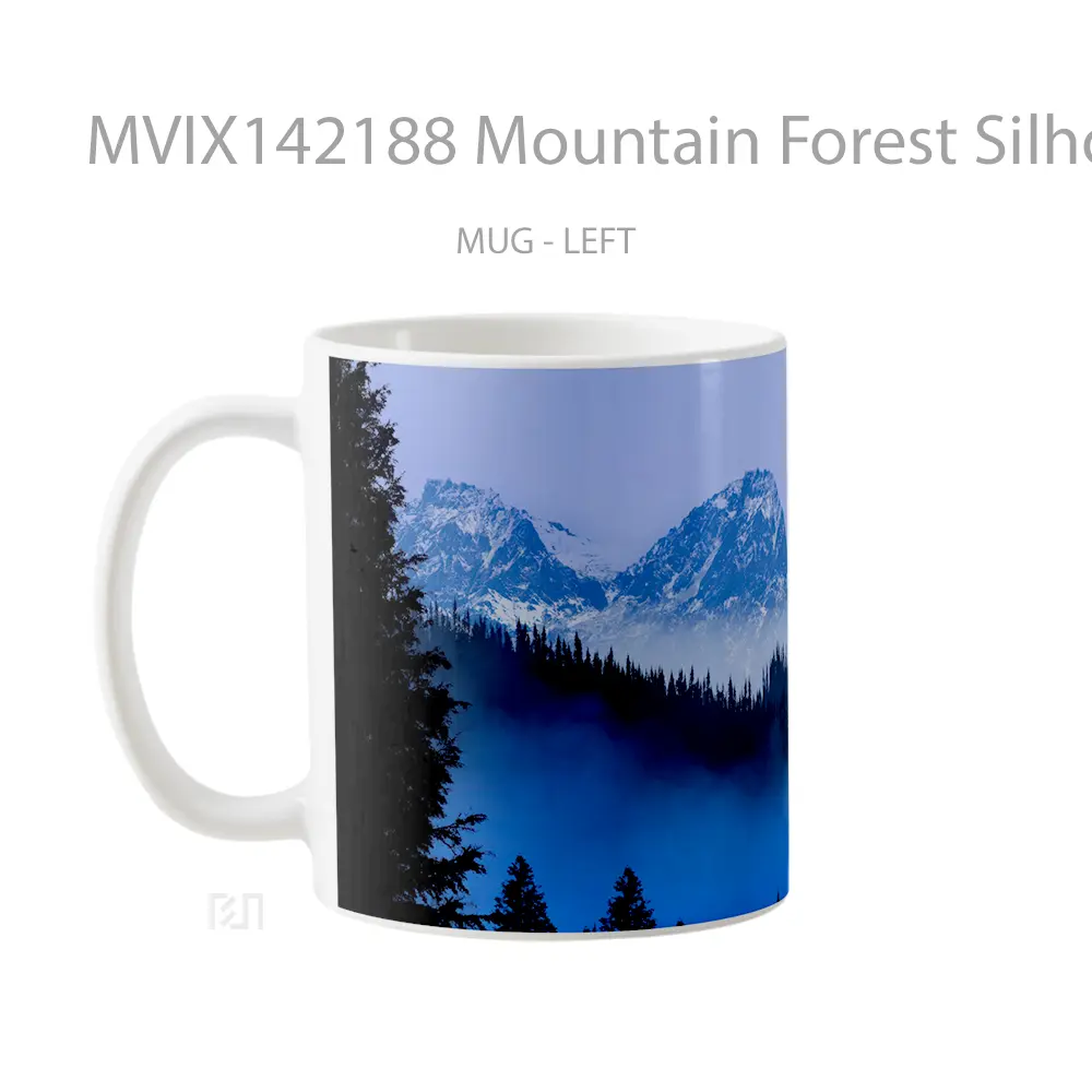 Mug Mountain Forest Silhouette Scenery Digital Art Gelas Pemandangan Alam - All-side / Desain