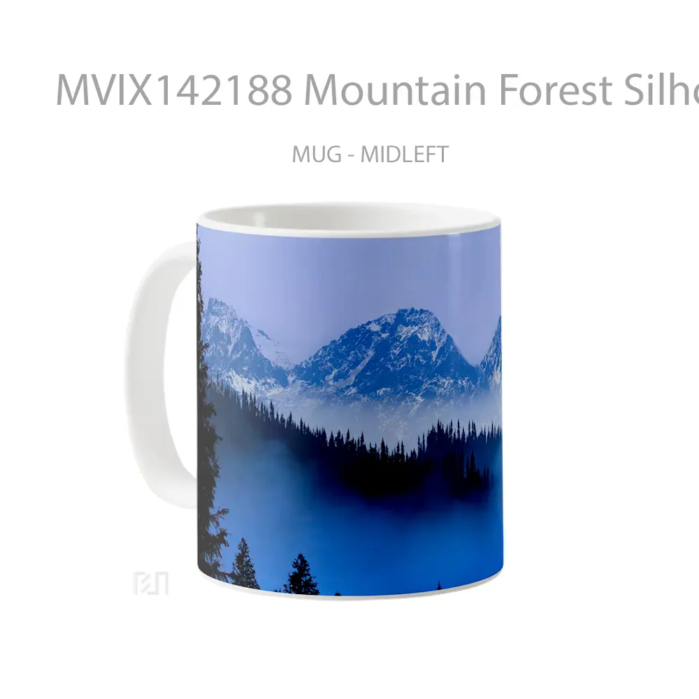 Mug Mountain Forest Silhouette Scenery Digital Art Gelas Pemandangan Alam - All-side / Desain