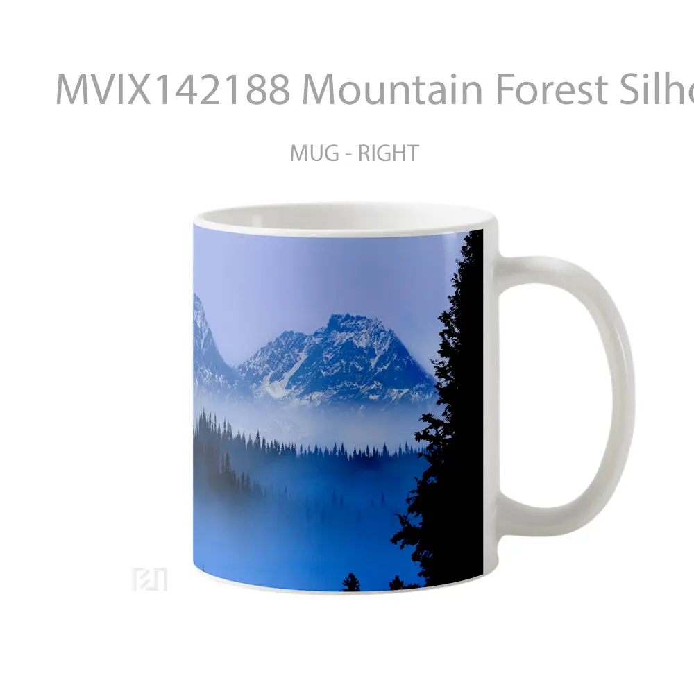 Mug Mountain Forest Silhouette Scenery Digital Art Gelas Pemandangan Alam - All-side / Desain