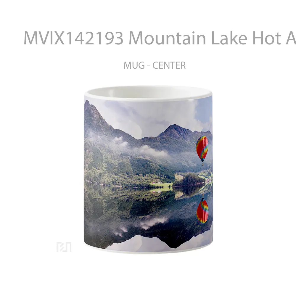 Mug Mountain Lake Hot Air Balloon Reflection Scenery Gelas Pemandangan Alam