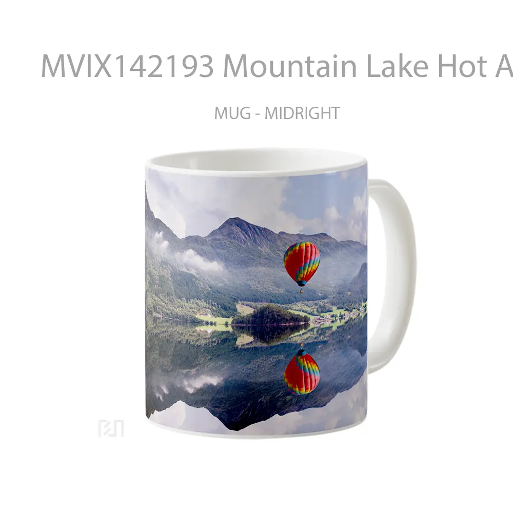 Mug Mountain Lake Hot Air Balloon Reflection Scenery Gelas Pemandangan Alam - All-side / Desain