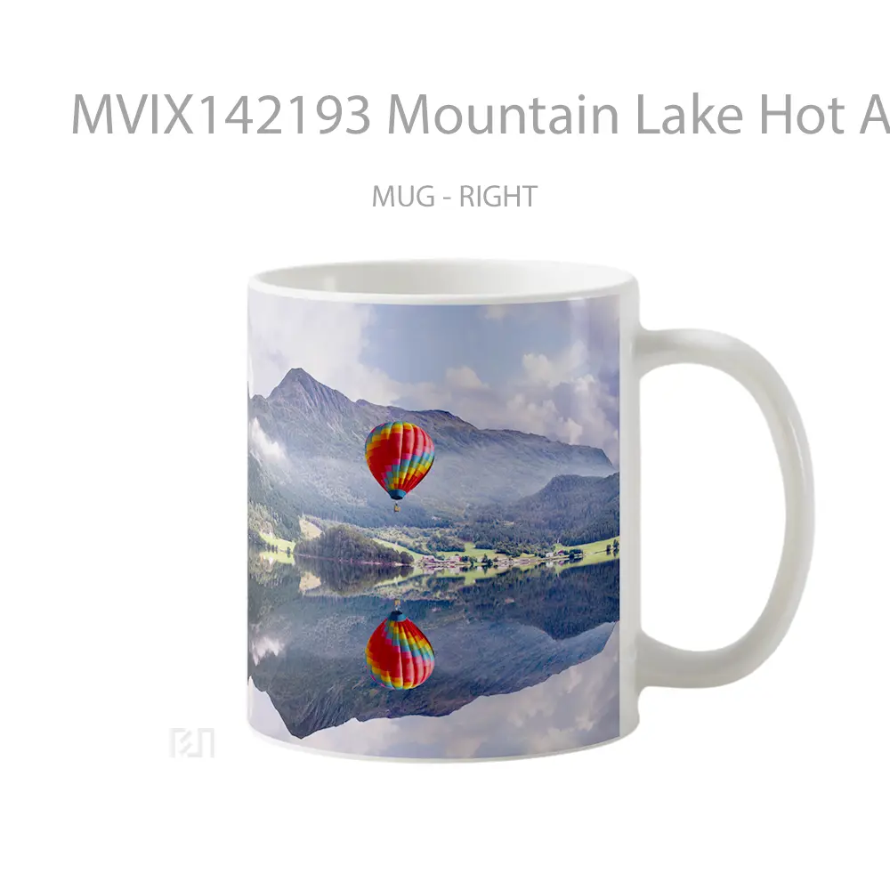 Mug Mountain Lake Hot Air Balloon Reflection Scenery Gelas Pemandangan Alam - All-side / Desain