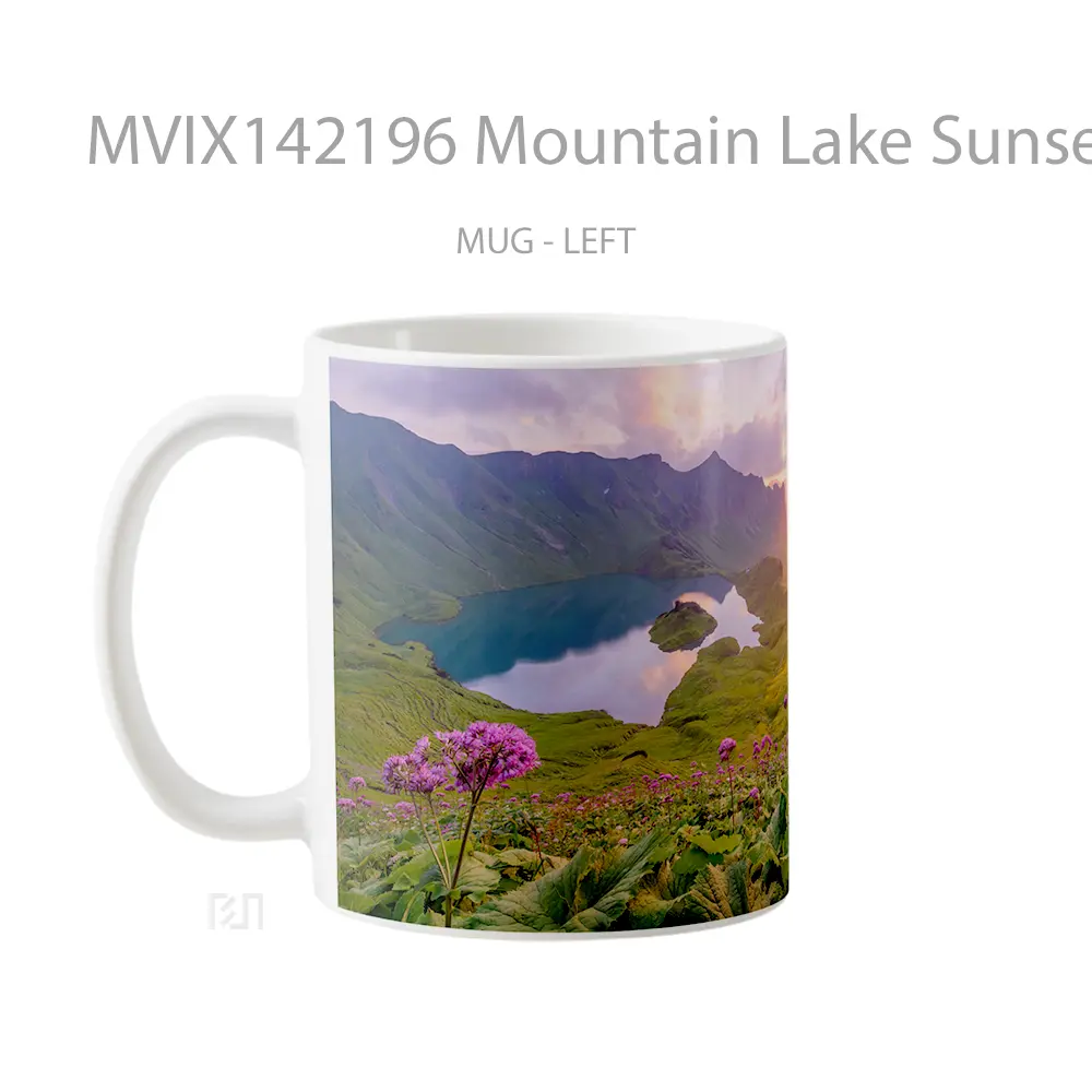 Mug Mountain Lake Sunset Flower Field Nature Scenery Gelas Pemandangan Alam - All-side / Desain