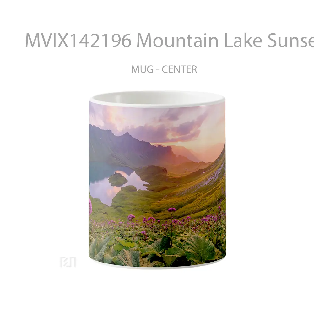 Mug Mountain Lake Sunset Flower Field Nature Scenery Gelas Pemandangan Alam