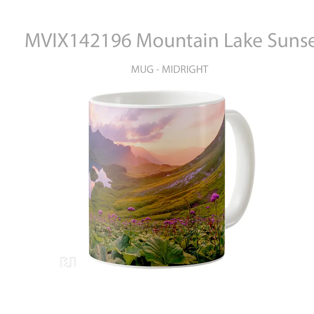 Mug Mountain Lake Sunset Flower Field Nature Scenery Gelas Pemandangan Alam - All-side / Desain