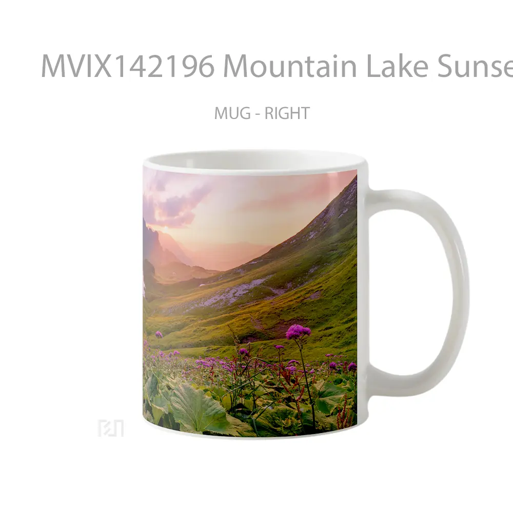 Mug Mountain Lake Sunset Flower Field Nature Scenery Gelas Pemandangan Alam - All-side / Desain