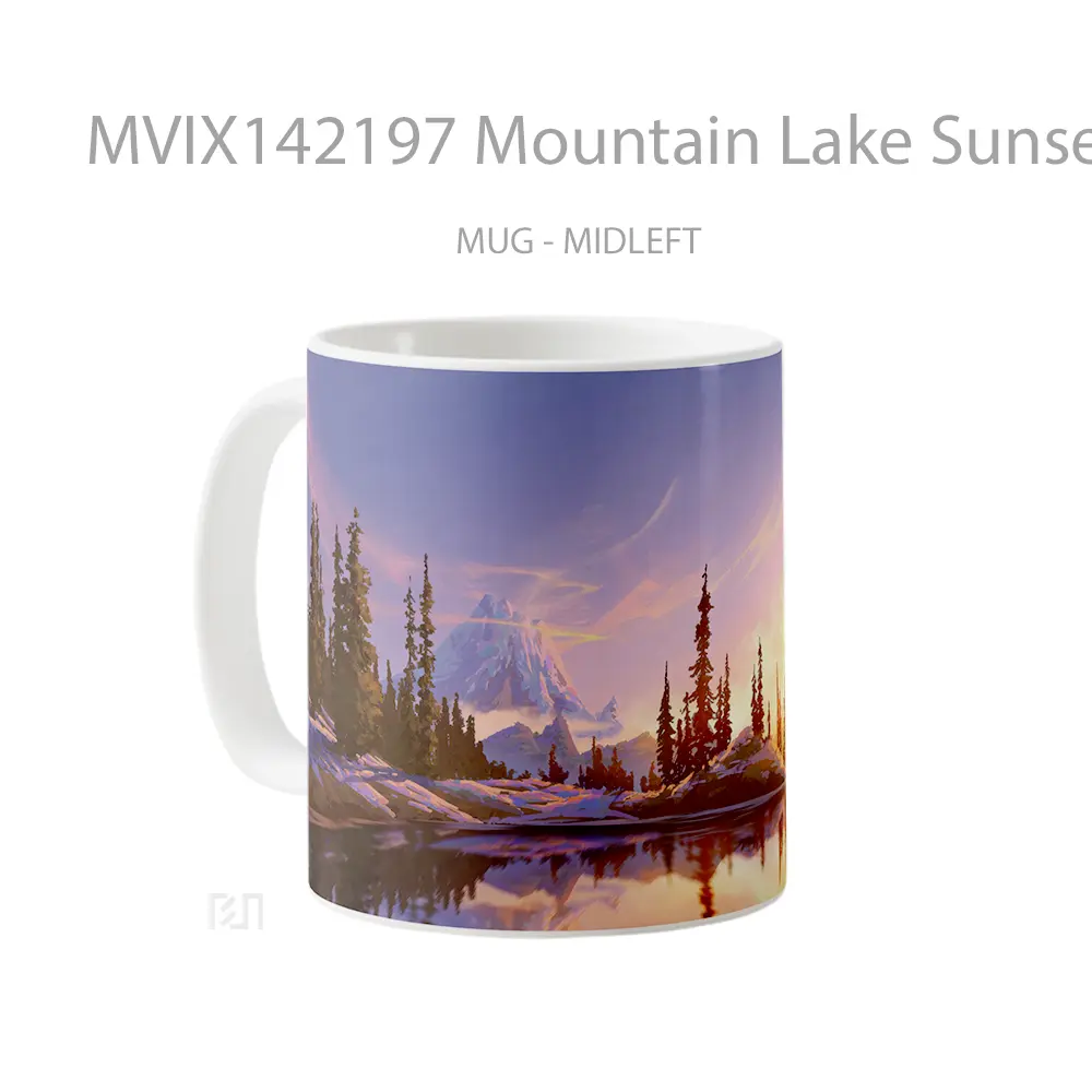 Mug Mountain Lake Sunset Scenery Digital Art Gelas Pemandangan Alam - All-side / Desain