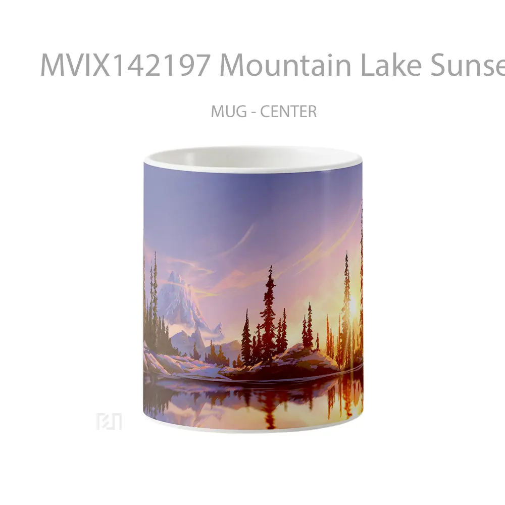 Mug Mountain Lake Sunset Scenery Digital Art Gelas Pemandangan Alam