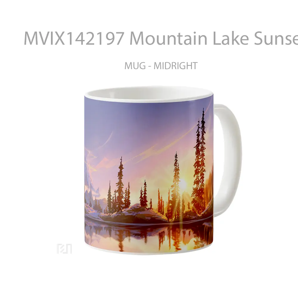 Mug Mountain Lake Sunset Scenery Digital Art Gelas Pemandangan Alam - All-side / Desain