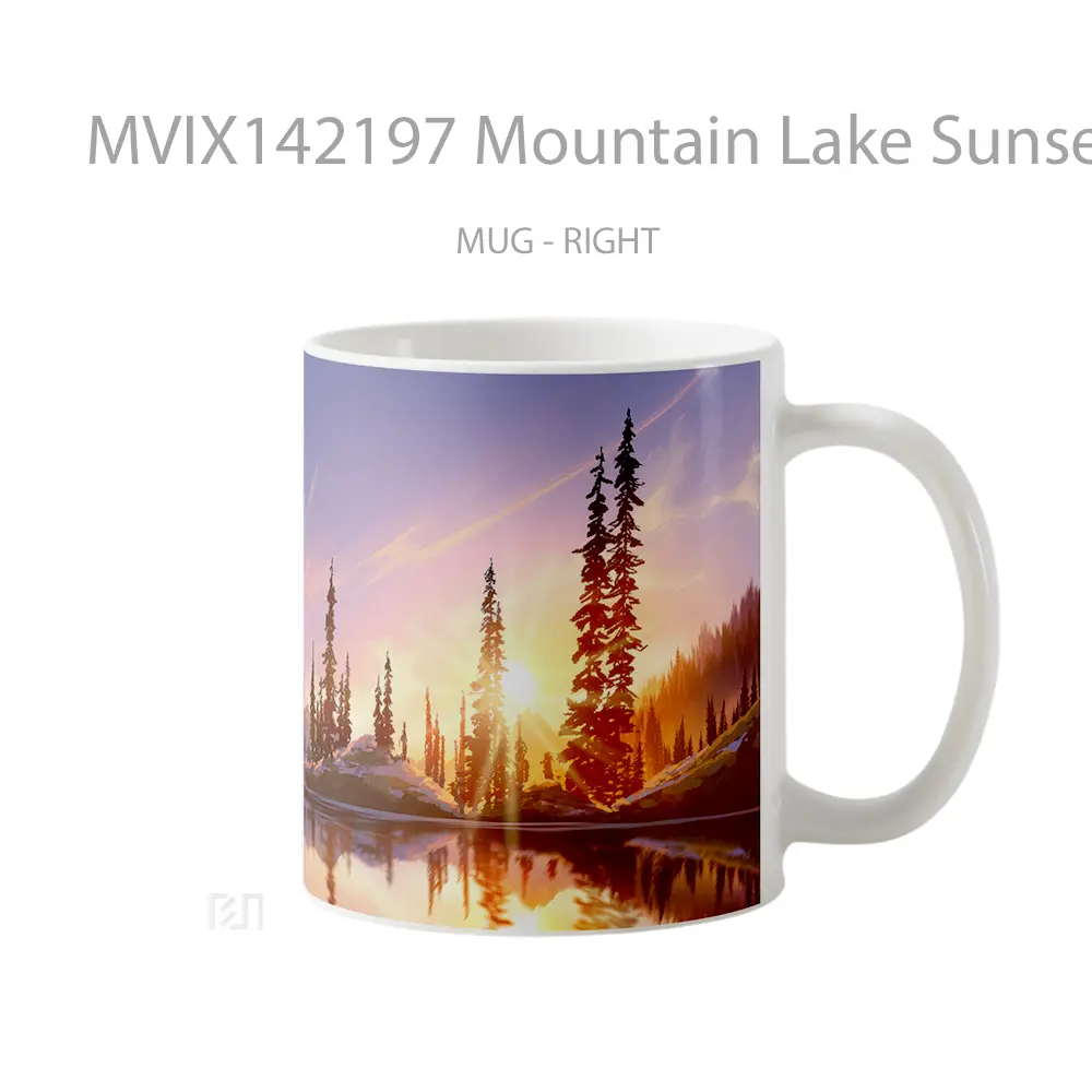 Mug Mountain Lake Sunset Scenery Digital Art Gelas Pemandangan Alam - All-side / Desain