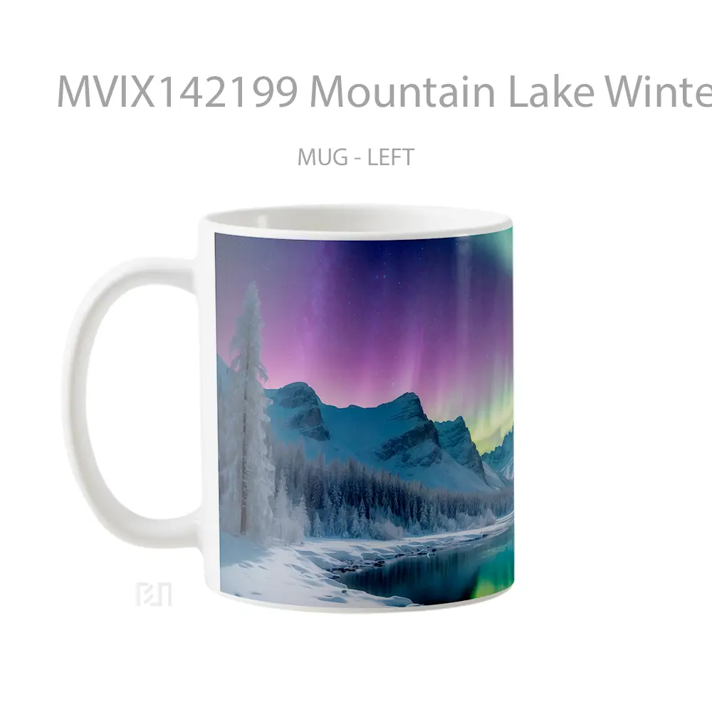 Mug Mountain Lake Winter Northern Lights Gelas Pemandangan Alam - All-side / Desain