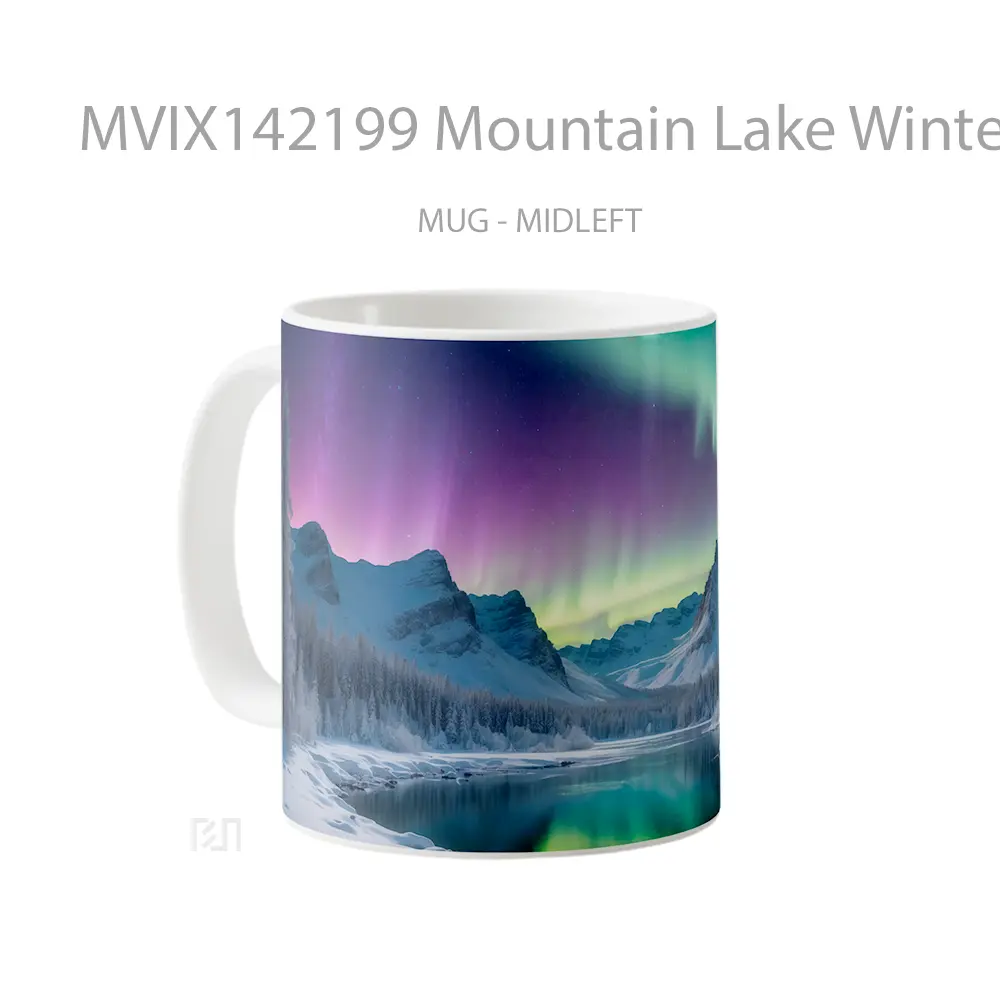 Mug Mountain Lake Winter Northern Lights Gelas Pemandangan Alam - All-side / Desain