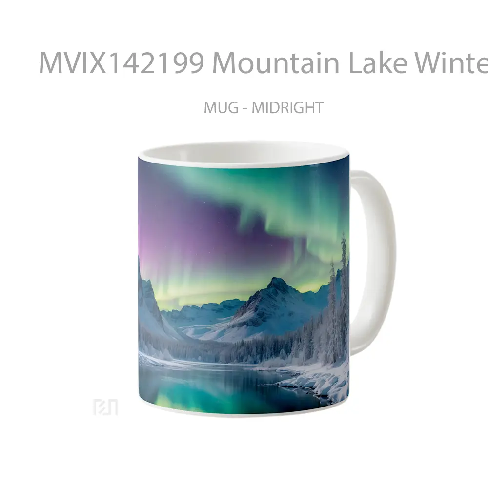 Mug Mountain Lake Winter Northern Lights Gelas Pemandangan Alam - All-side / Desain