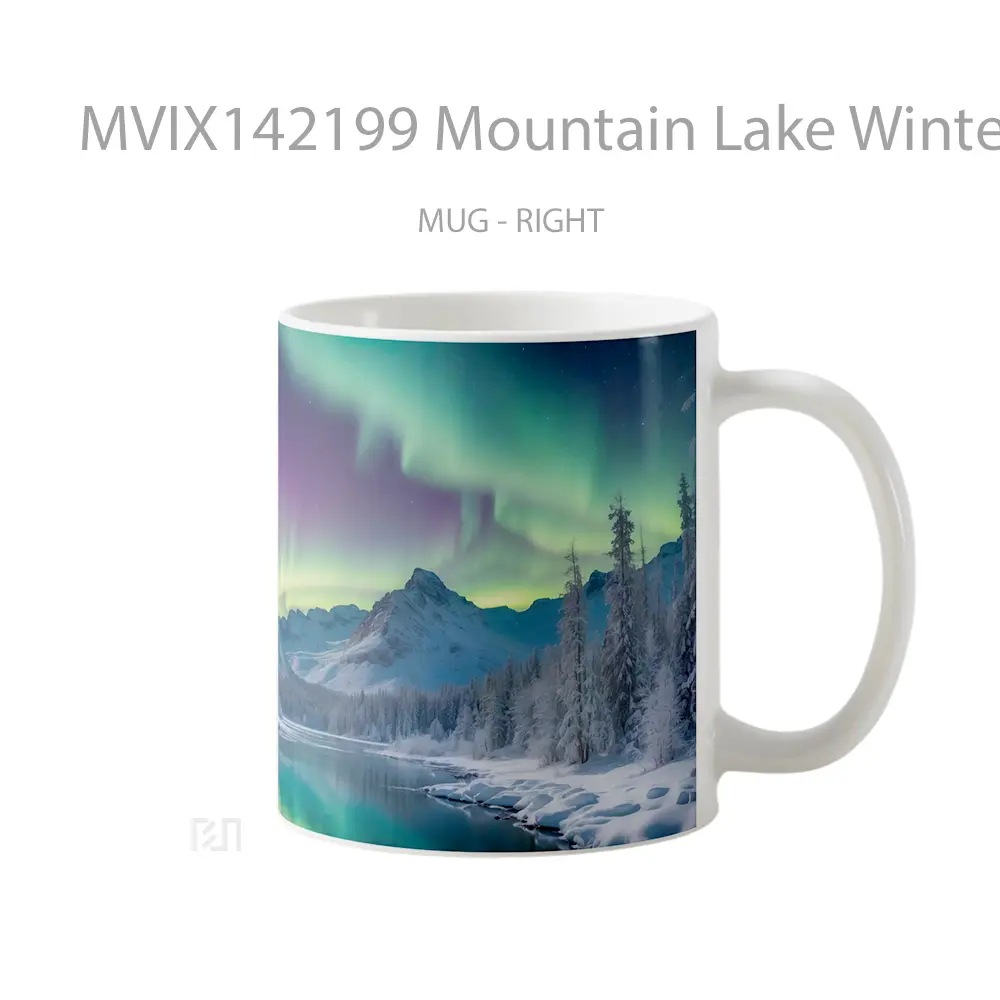 Mug Mountain Lake Winter Northern Lights Gelas Pemandangan Alam - All-side / Desain
