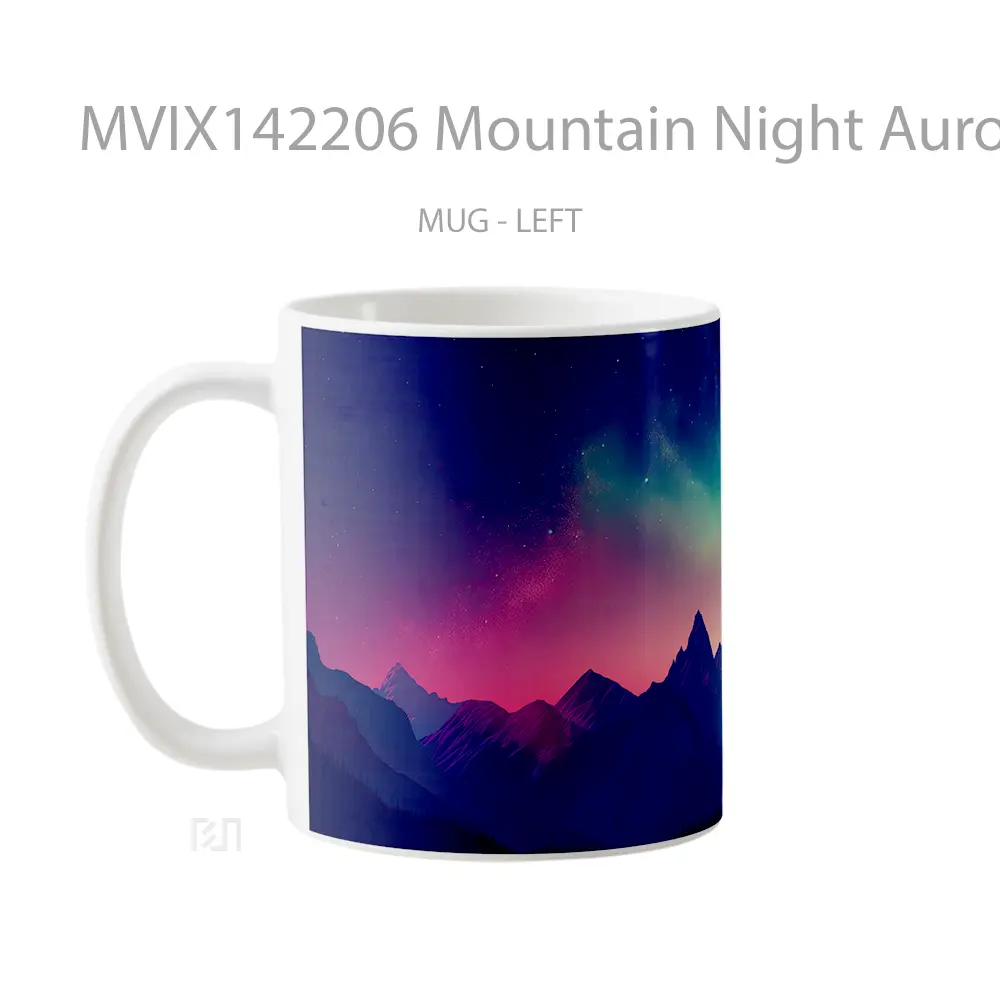 Mug Mountain Night Aurora Borealis Digital Scenery Art Gelas Pemandangan Alam - All-side / Desain
