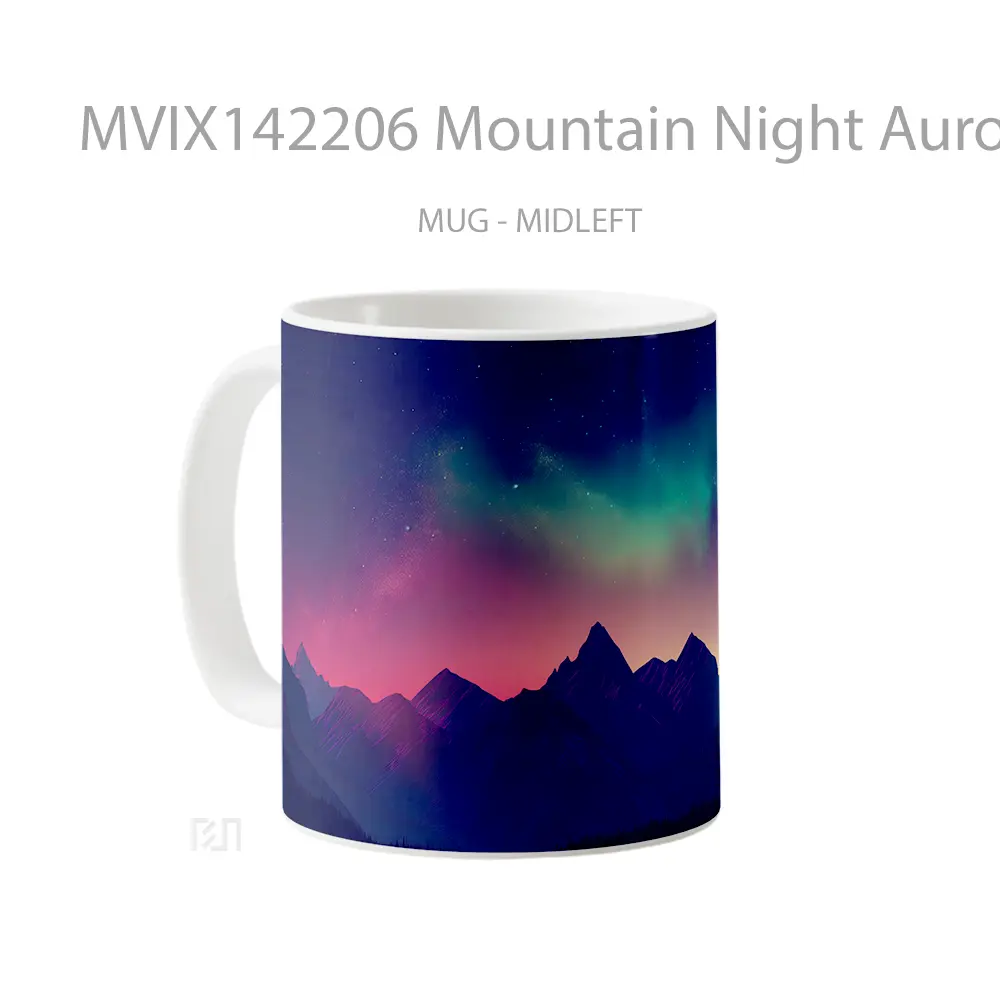Mug Mountain Night Aurora Borealis Digital Scenery Art Gelas Pemandangan Alam - All-side / Desain