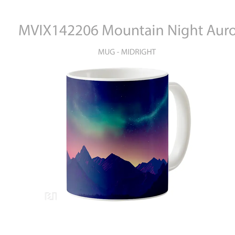 Mug Mountain Night Aurora Borealis Digital Scenery Art Gelas Pemandangan Alam - All-side / Desain