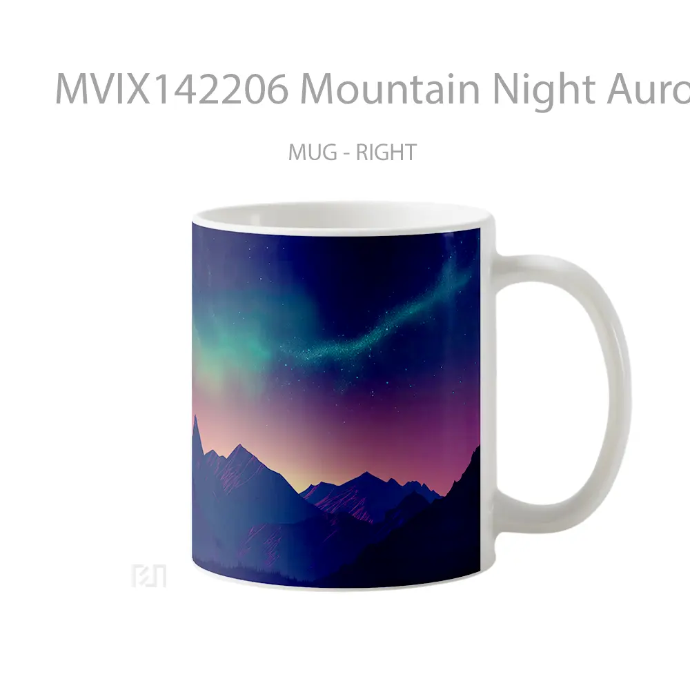 Mug Mountain Night Aurora Borealis Digital Scenery Art Gelas Pemandangan Alam - All-side / Desain