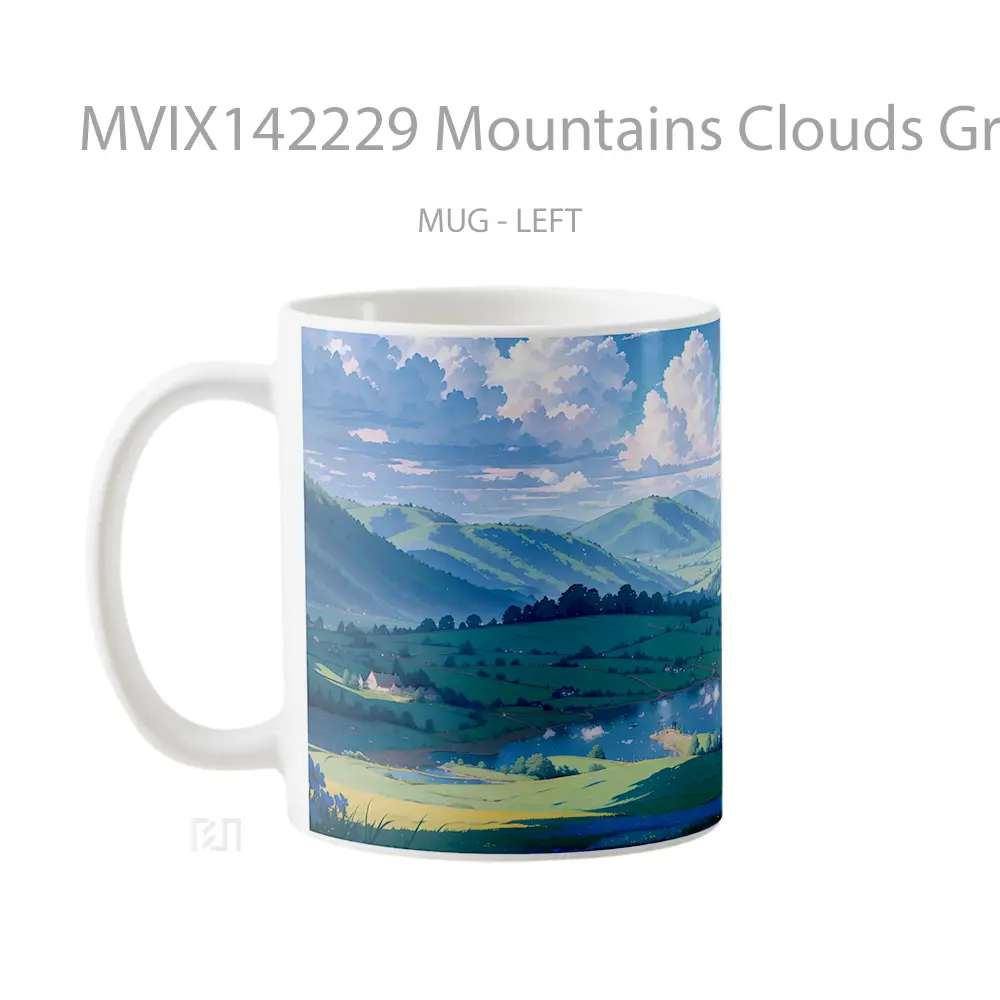 Mug Mountains Clouds Grassland Scenery Anime Cangkir Anime - All-side / Desain