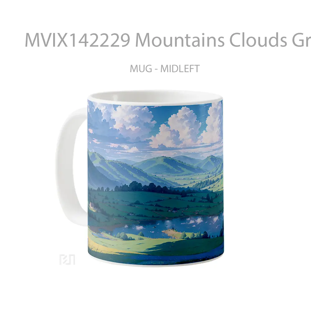 Mug Mountains Clouds Grassland Scenery Anime Cangkir Anime - All-side / Desain