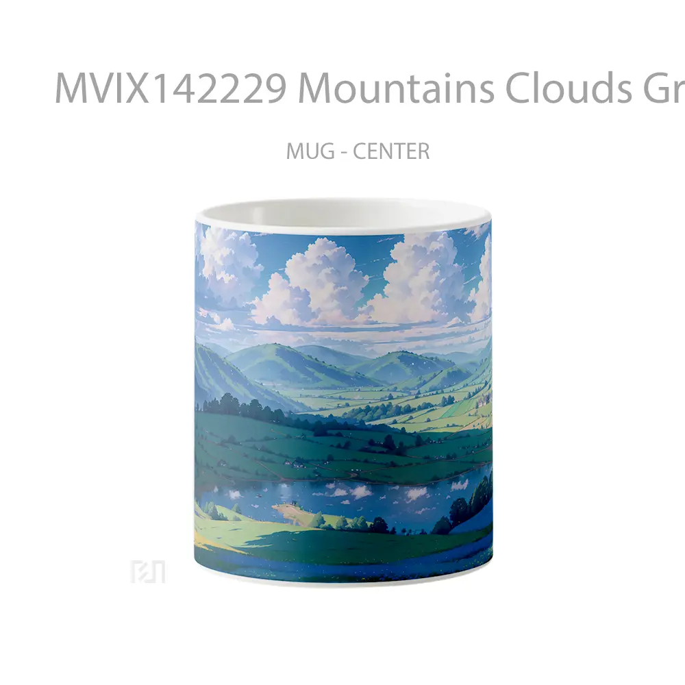 Mug Mountains Clouds Grassland Scenery Anime Cangkir Anime