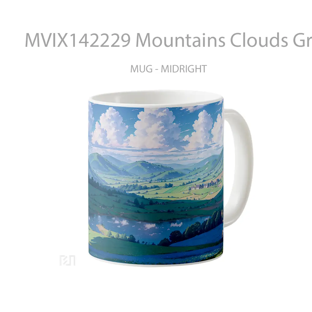Mug Mountains Clouds Grassland Scenery Anime Cangkir Anime - All-side / Desain