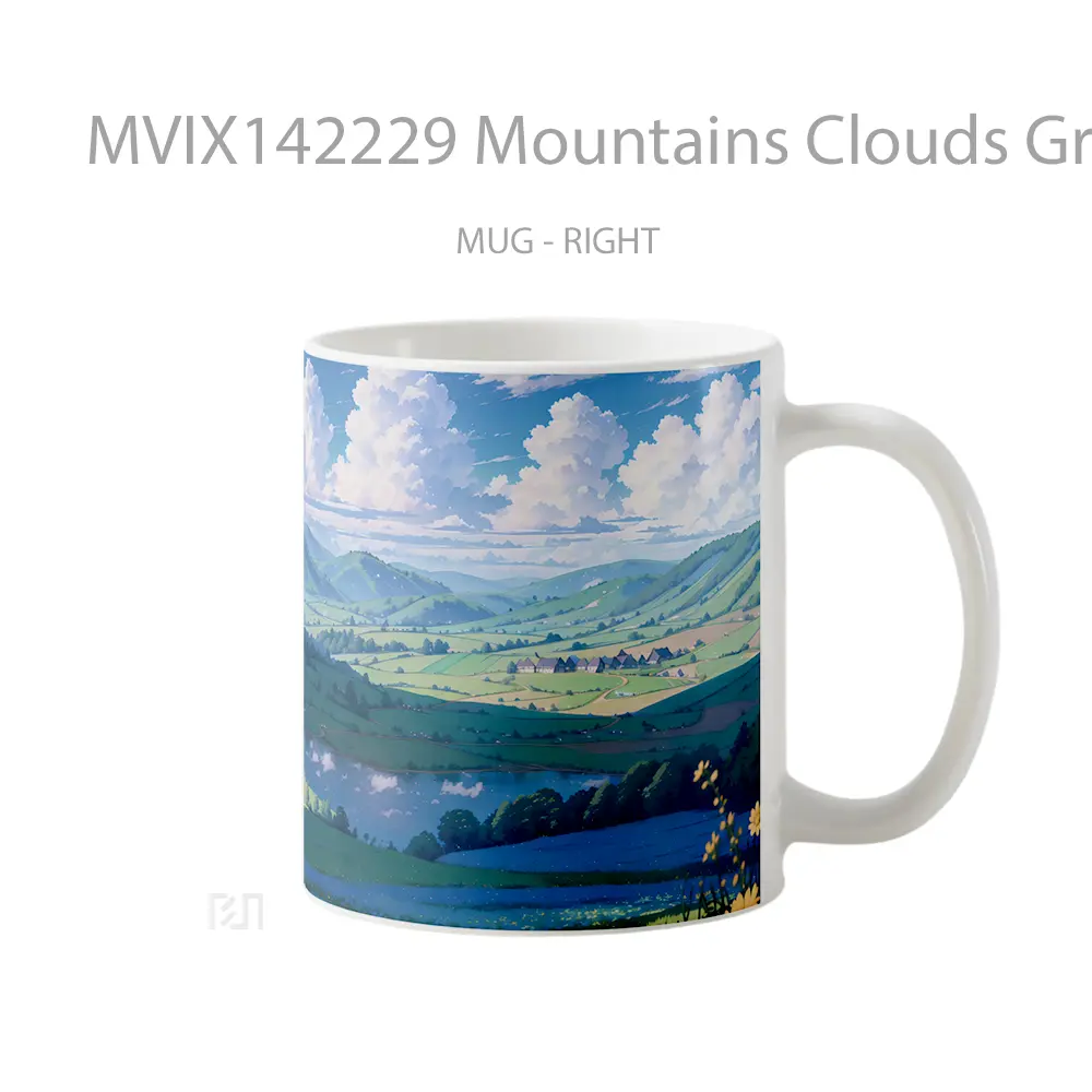 Mug Mountains Clouds Grassland Scenery Anime Cangkir Anime - All-side / Desain