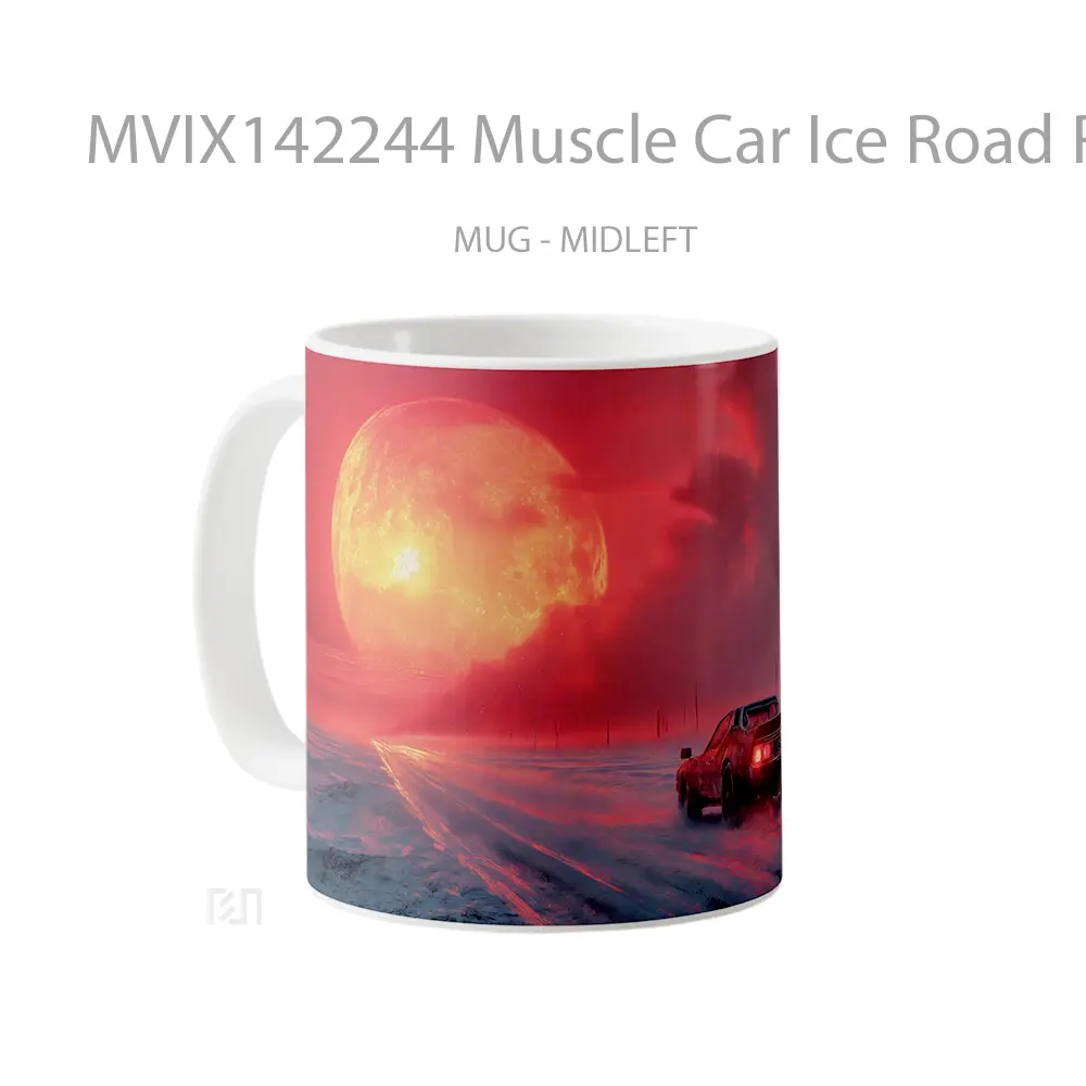 Mug Muscle Car Ice Road Red Moon Digital Ar Gelas Keramik Unik - All-side / Desain