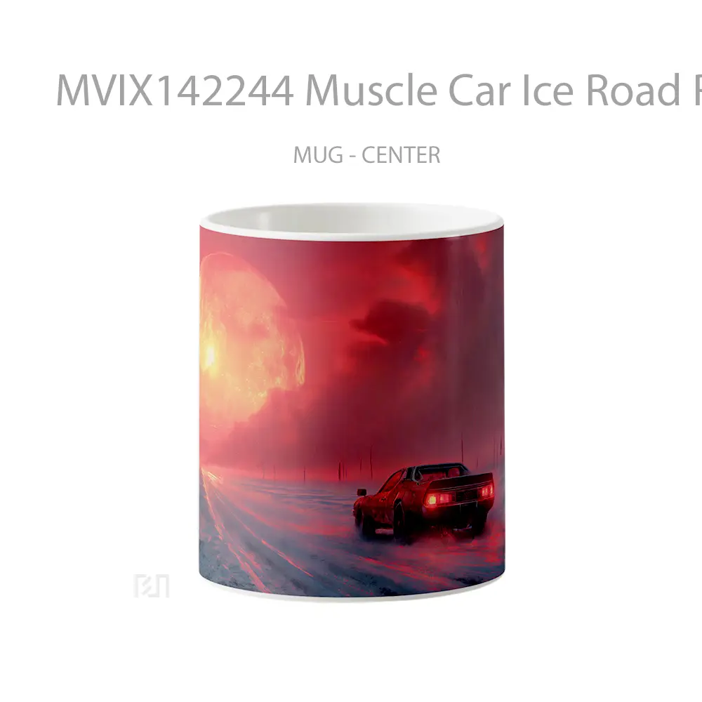 Mug Muscle Car Ice Road Red Moon Digital Ar Gelas Keramik Unik