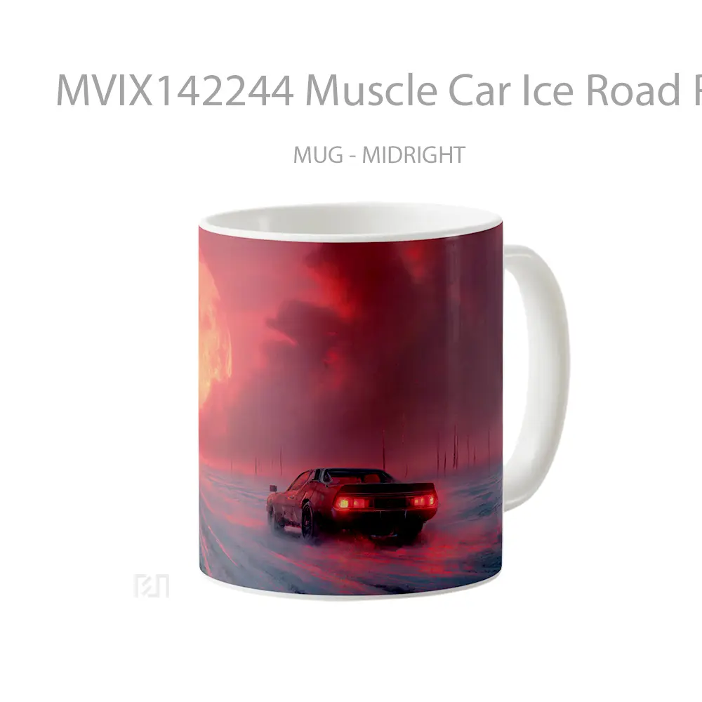 Mug Muscle Car Ice Road Red Moon Digital Ar Gelas Keramik Unik - All-side / Desain