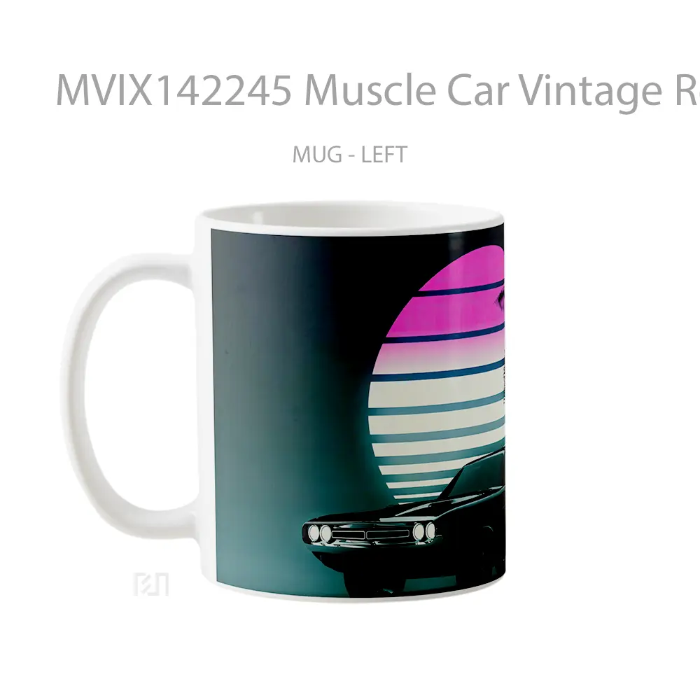 Mug Muscle Car Vintage Retrowave Sunset Neon Digital Art Gelas Pemandangan Alam - All-side / Desain