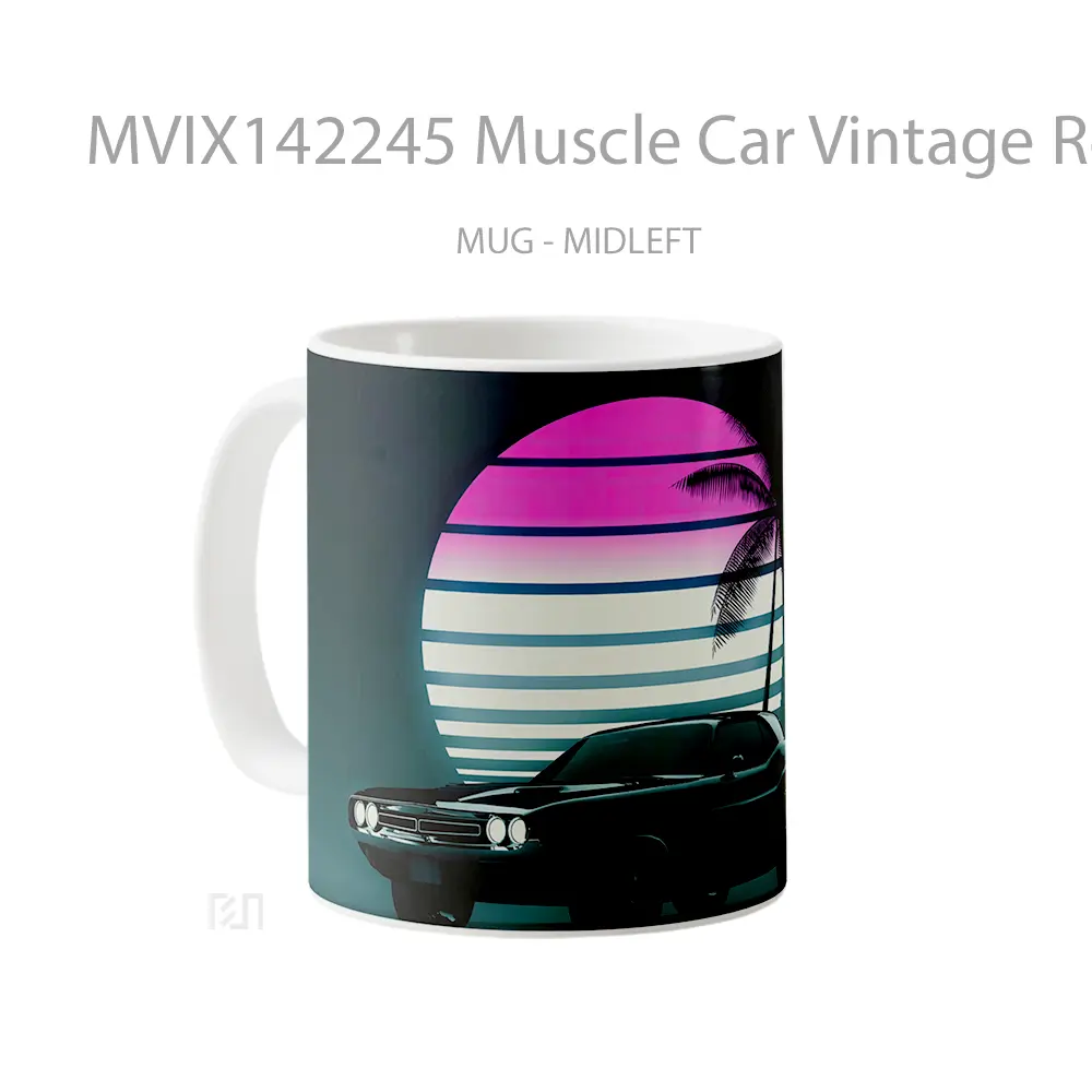 Mug Muscle Car Vintage Retrowave Sunset Neon Digital Art Gelas Pemandangan Alam - All-side / Desain