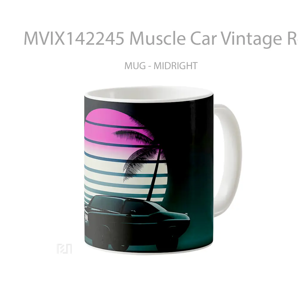 Mug Muscle Car Vintage Retrowave Sunset Neon Digital Art Gelas Pemandangan Alam - All-side / Desain