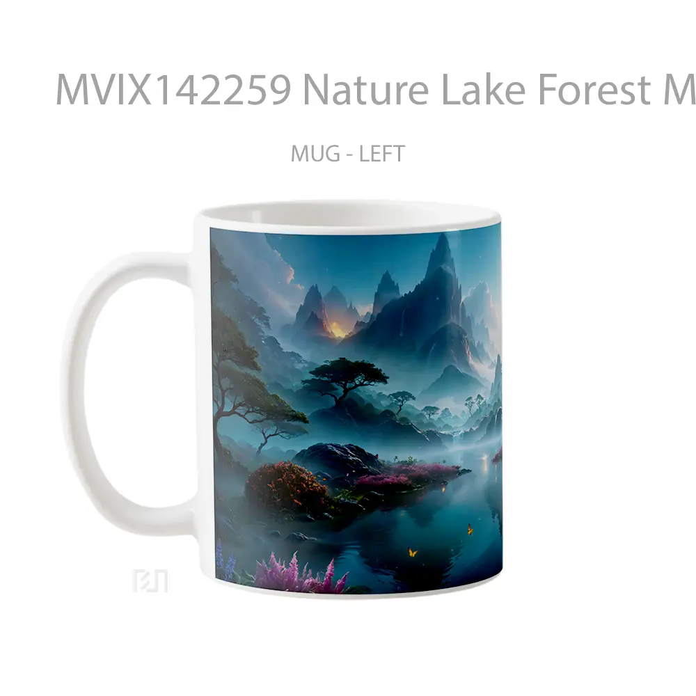 Mug Nature Lake Forest Mountain Sunrise Scenery Digital Art Gelas Pemandangan Alam - All-side / Desain