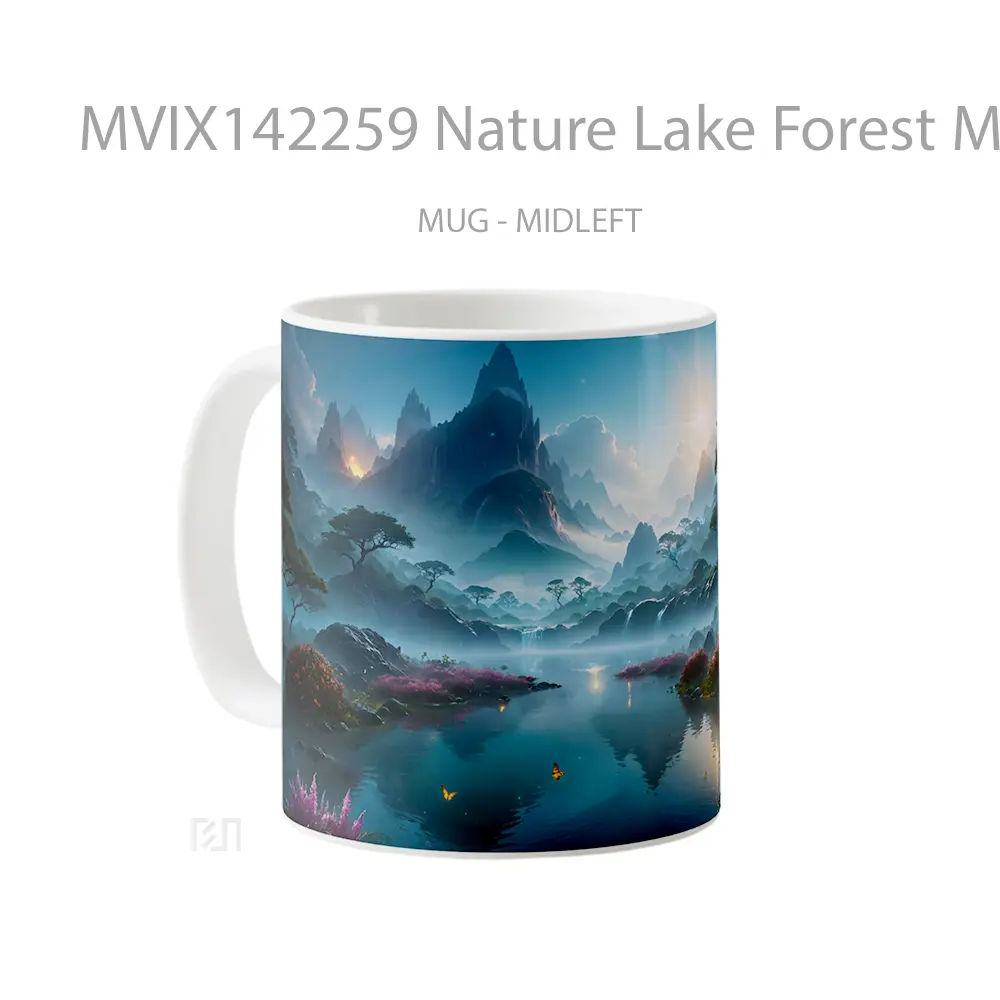 Mug Nature Lake Forest Mountain Sunrise Scenery Digital Art Gelas Pemandangan Alam - All-side / Desain