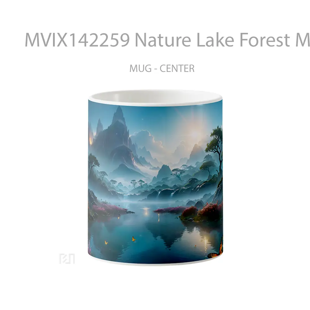 Mug Nature Lake Forest Mountain Sunrise Scenery Digital Art Gelas Pemandangan Alam