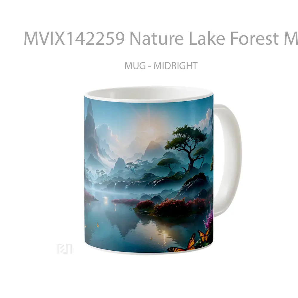 Mug Nature Lake Forest Mountain Sunrise Scenery Digital Art Gelas Pemandangan Alam - All-side / Desain