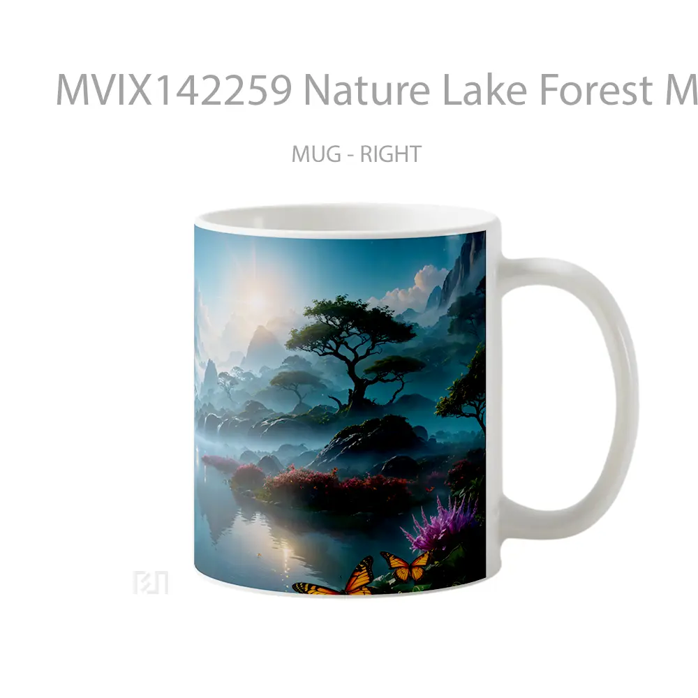 Mug Nature Lake Forest Mountain Sunrise Scenery Digital Art Gelas Pemandangan Alam - All-side / Desain