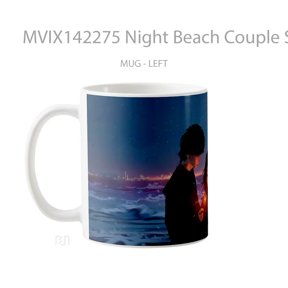 Mug Night Beach Couple Sparkler Digital Ar Gelas Pemandangan Alam - All-side / Desain