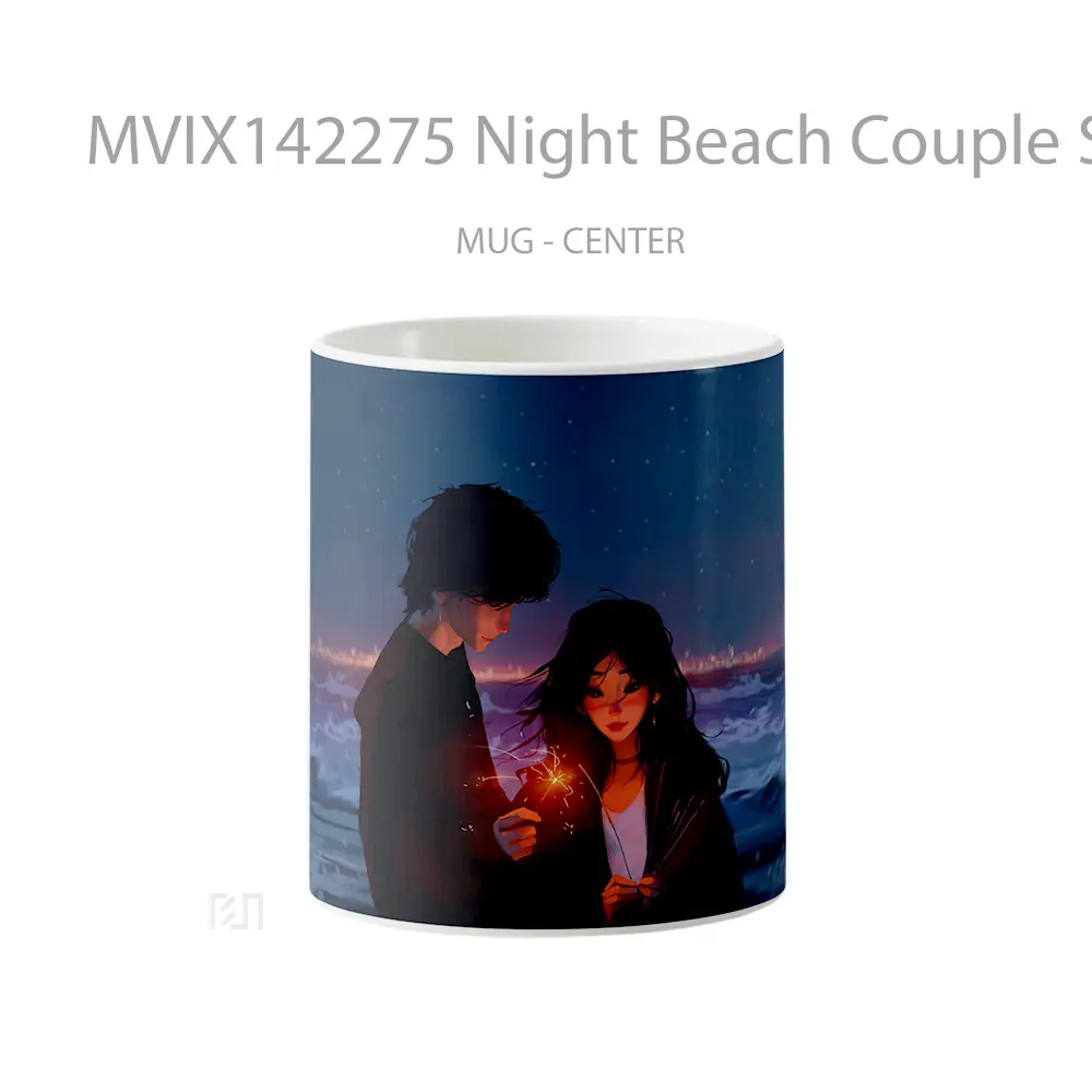 Mug Night Beach Couple Sparkler Digital Ar Gelas Pemandangan Alam