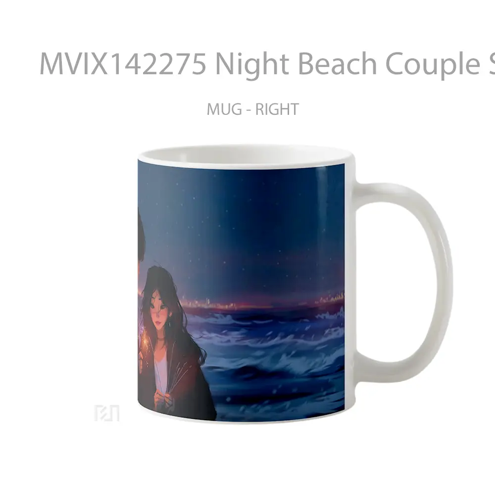 Mug Night Beach Couple Sparkler Digital Ar Gelas Pemandangan Alam - All-side / Desain