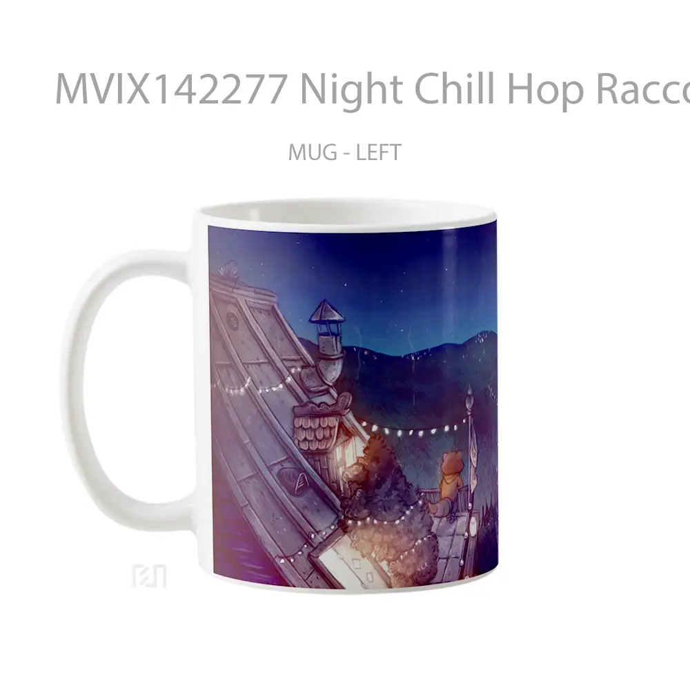 Mug Night Chill Hop Raccoon Digital Art Gelas Keramik Unik - All-side / Desain