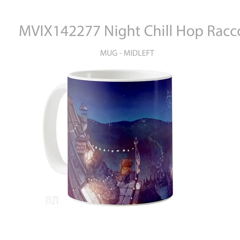 Mug Night Chill Hop Raccoon Digital Art Gelas Keramik Unik - All-side / Desain